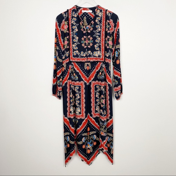Zara Dresses & Skirts - ZARA Patchwork Boho Peasant Dress XS Black Long